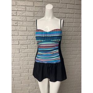 Tropical Escape Women Stripe Ruched Front One Piece Swimsuit Size 8